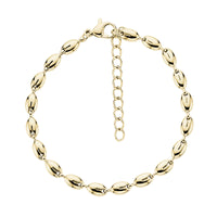 Polished gold oval link stainless steel bracelet with lobster claw clasp and adjustable chain