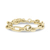 Chunky mixed link chain bracelet in polished gold stainless steel on white background