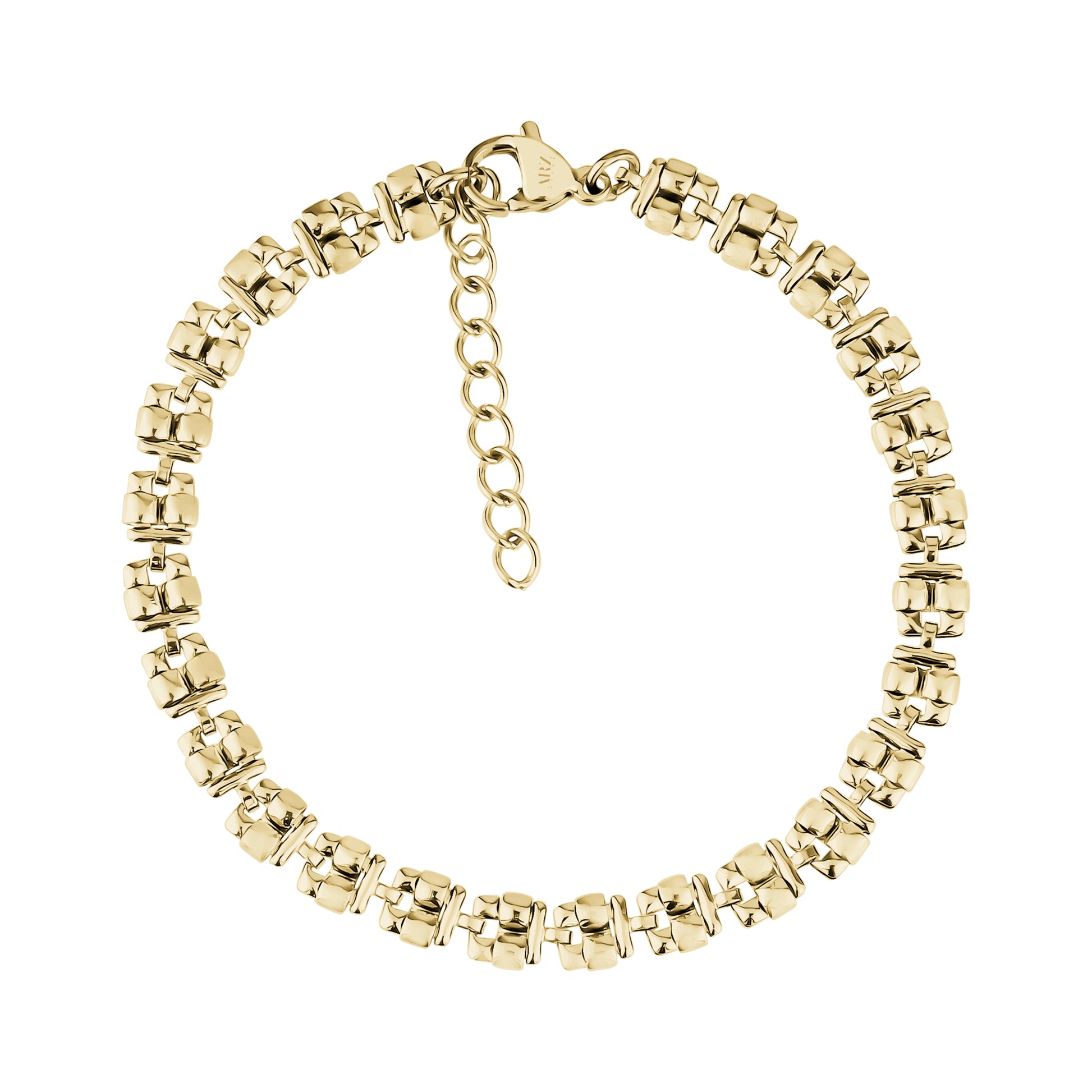 Gold sculpted link stainless steel women's bracelet with adjustable clasp