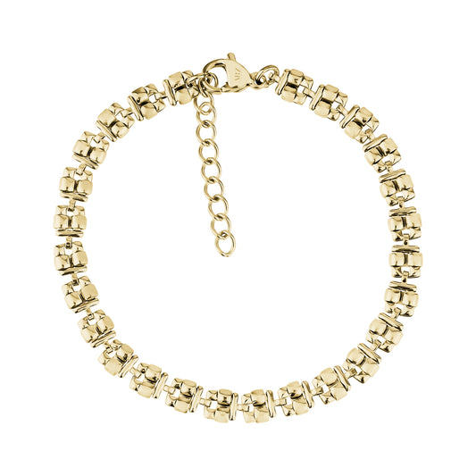 Gold sculpted link stainless steel women's bracelet with adjustable clasp