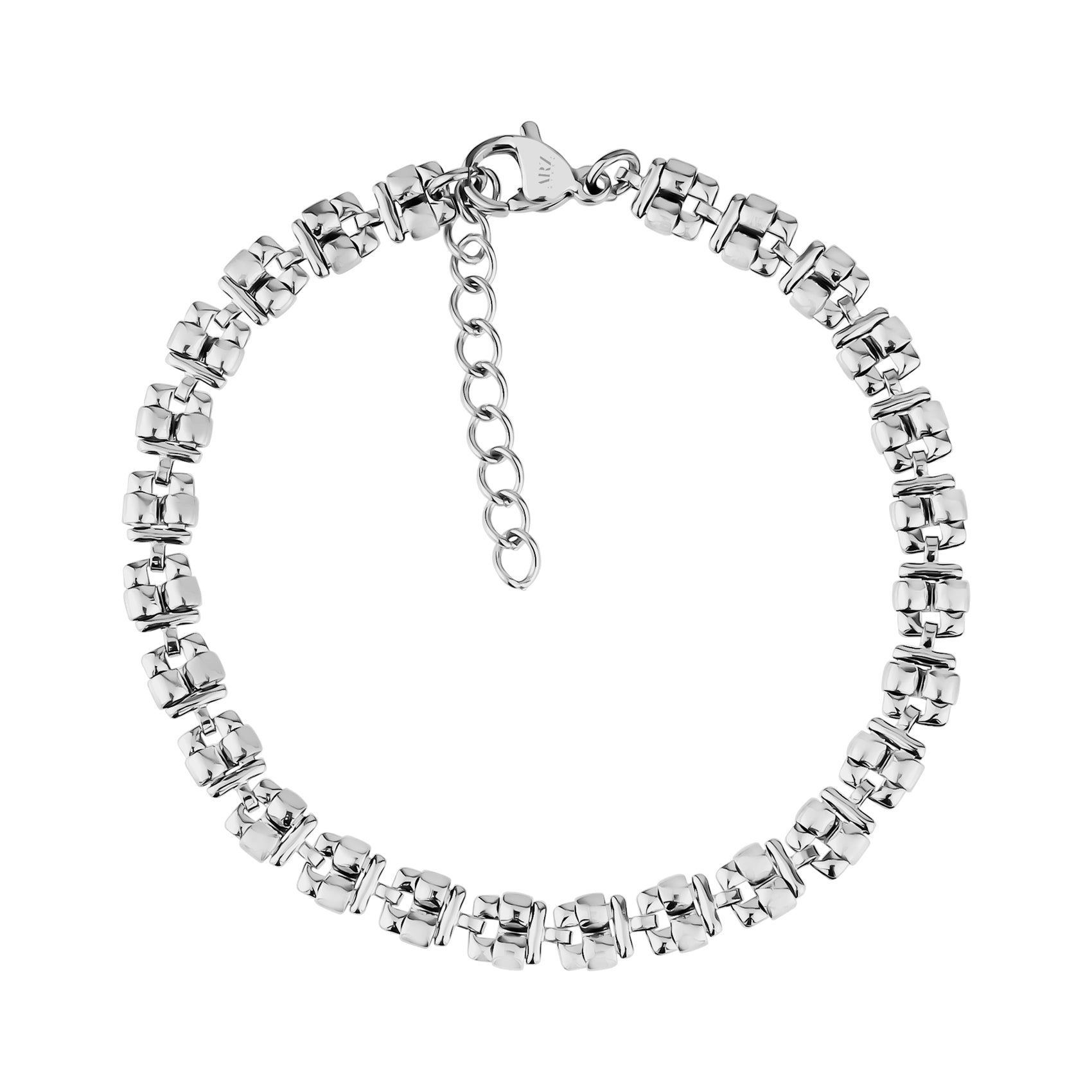 Silver sculpted link stainless steel women's bracelet with adjustable clasp