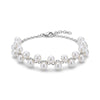 Silver-tone floating pearl chain bracelet with 4mm shell pearls and clasp closure on white background