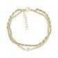 Gold tone freshwater pearl twist chain women's bracelet featuring rope and Cuban link chains with lobster clasp and adjustable extension
