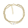 Gold tone freshwater pearl twist chain women's bracelet featuring rope and Cuban link chains with lobster clasp and adjustable extension