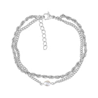 Silver tone freshwater pearl twist chain women's bracelet with lobster clasp and adjustable extension