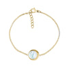 Gold moonlight mother of pearl women's bracelet with 12mm round centerpiece and adjustable chain