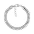 Silver stainless steel stacked link chain bracelet with flat woven design and lobster clasp close-up