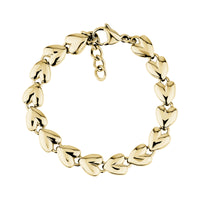 Gold stainless steel bracelet with linked heart-shaped charms and adjustable lobster clasp