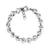 Silver stainless steel bracelet with linked heart-shaped charms and adjustable lobster clasp