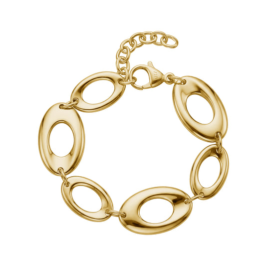 Women's bracelet with alternating large and small polished gold oval links and adjustable chain clasp