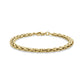 Close-up of gold interlaced link steel bracelet lying flat with lobster clasp visible