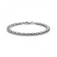 Close-up of silver interlaced link steel bracelet lying flat with lobster clasp visible