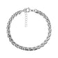 Top view of silver interlaced link bracelet with extension chain and lobster clasp