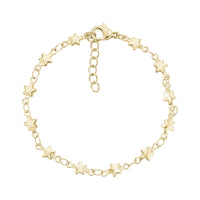 Gold abstract star link bracelet with 4.5mm star charms and 6.5 inch length plus extension