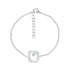 Silver square mother of pearl link bracelet with cubic zirconia stone and adjustable chain