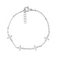 Dainty stainless steel cross bracelet in silver with five cross charms and adjustable chain