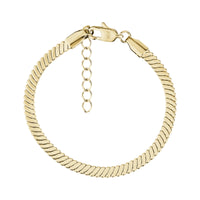 Elegant flat twist stainless steel bracelet in polished gold with lobster clasp and adjustable extension chain