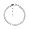 Elegant flat twist stainless steel bracelet in polished silver with lobster clasp and adjustable extension chain