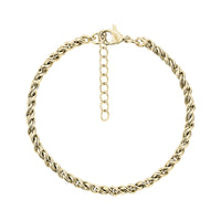 Gold stainless steel infinity twist bracelet with lobster clasp and adjustable chain extension