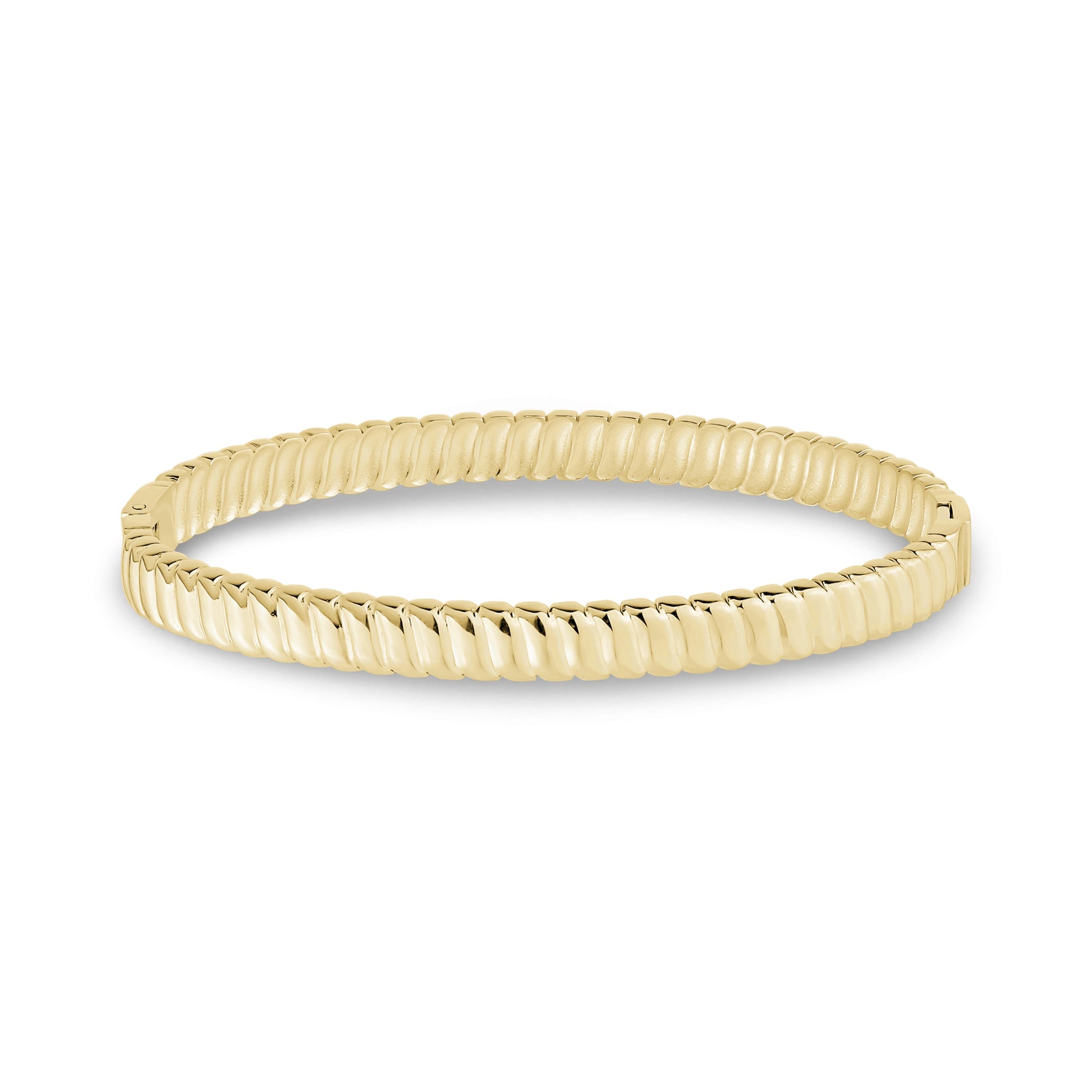 Gold fluted bangle bracelet with 6mm width and ribbed design, inner diameter 50x60mm