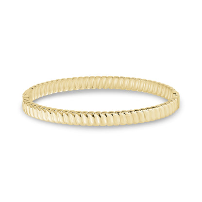 Gold fluted bangle bracelet with 6mm width and ribbed design, inner diameter 50x60mm