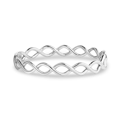 Silver infinity wave women's bangle with a polished stainless steel finish