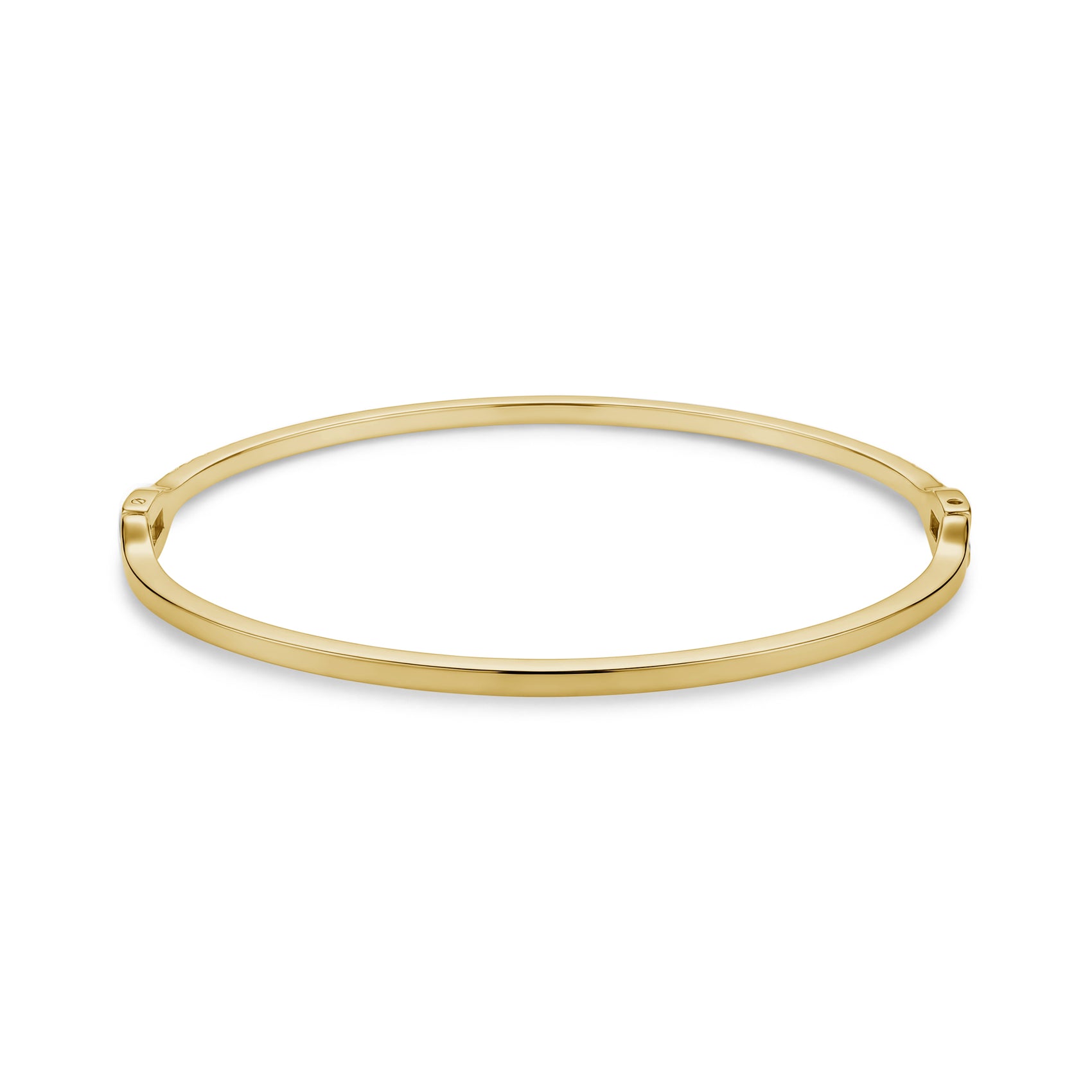 Back view of gold-tone stainless steel bangle showing smooth polished finish and clasp