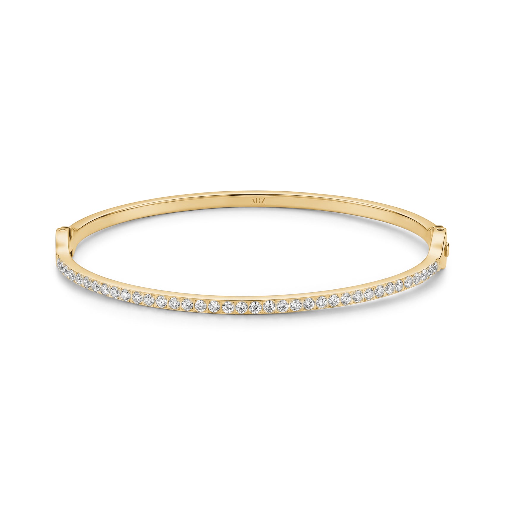 Gold-tone stainless steel bangle bracelet with pavé-set cubic zirconia stones front view