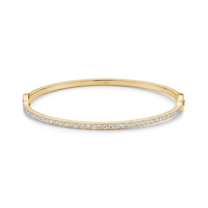 Gold-tone stainless steel bangle bracelet with pavé-set cubic zirconia stones front view