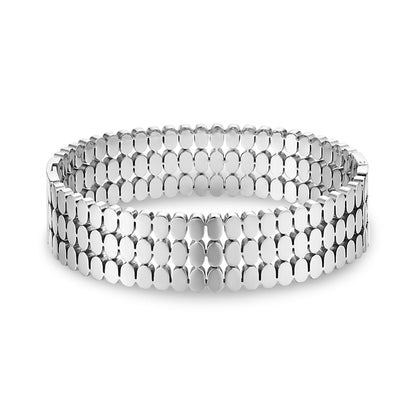 Silver polished tile link bangle bracelet with interlocking oval links, 16mm wide