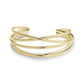 Gold intertwined wire open cuff bangle bracelet for women with polished stainless steel finish