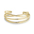 Gold intertwined wire open cuff bangle bracelet for women with polished stainless steel finish