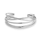 Silver intertwined wire open cuff bangle bracelet for women with polished stainless steel finish