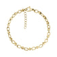 Gold contemporary oval link bracelet with polished and textured stainless steel detailing and lobster clasp