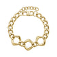 Polished gold stainless steel bold geometric link bracelet with three square links and rounded chain links