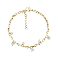 Gold floating stone chain bracelet with 3mm cubic zirconia stones and adjustable clasp on white background