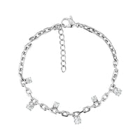 Silver floating stone chain bracelet with 3mm cubic zirconia stones and adjustable clasp on white background