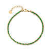 Gold-tone stainless steel woven cord bracelet with green thread and lobster clasp, adjustable chain visible