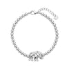 Silver bead bracelet for women with a 16mm wide lucky elephant charm and adjustable chain clasp