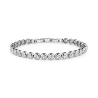 Silver bezel tennis bracelet with round cubic zirconia stones and secure clasp