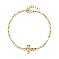 Minimal diamond cut cross bracelet in gold stainless steel, delicate chain with diamond-cut cross pendant