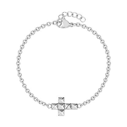 Minimal diamond cut cross bracelet in silver stainless steel, fine chain with sparkling cross charm