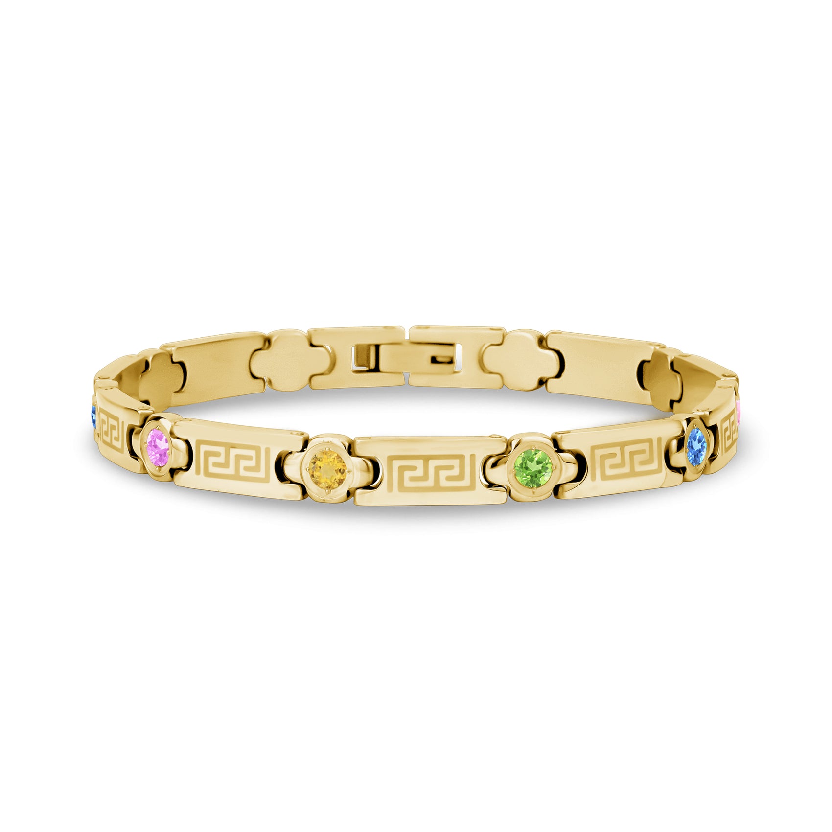 Stone-Set Greek Key Link Bracelet - Women Bracelet - The Steel Shop