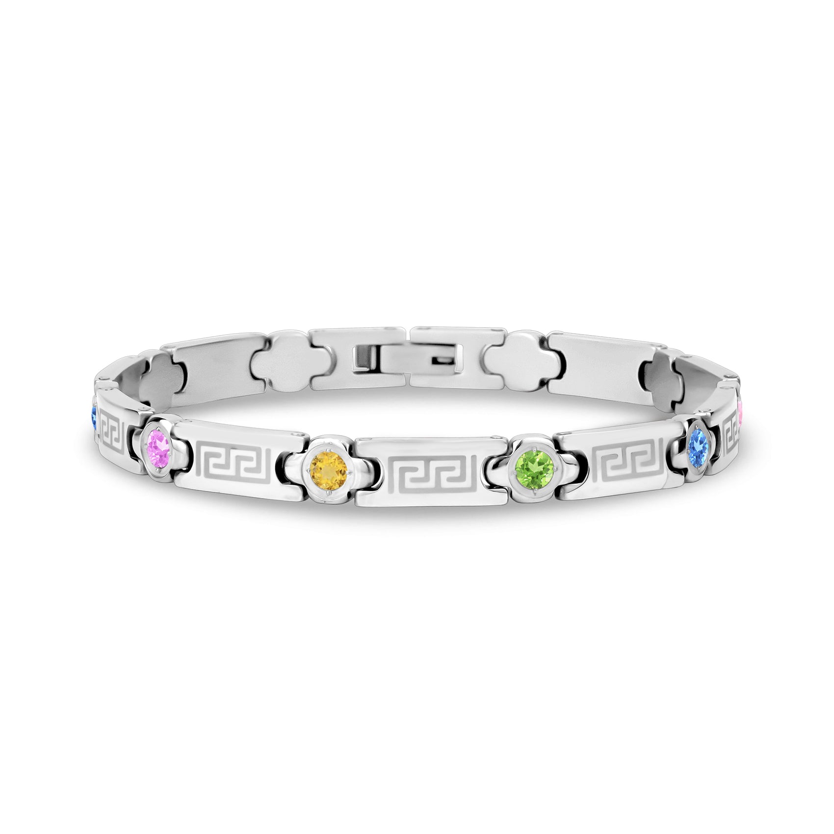 Stone-Set Greek Key Link Bracelet - Women Bracelet - The Steel Shop