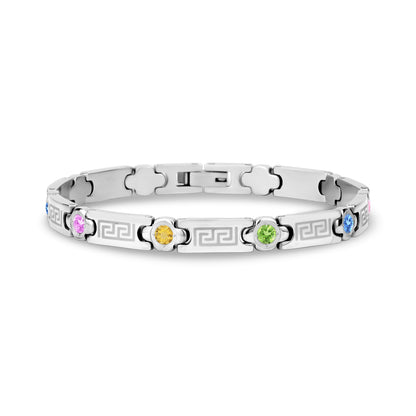 Stone-Set Greek Key Link Bracelet - Women Bracelet - The Steel Shop