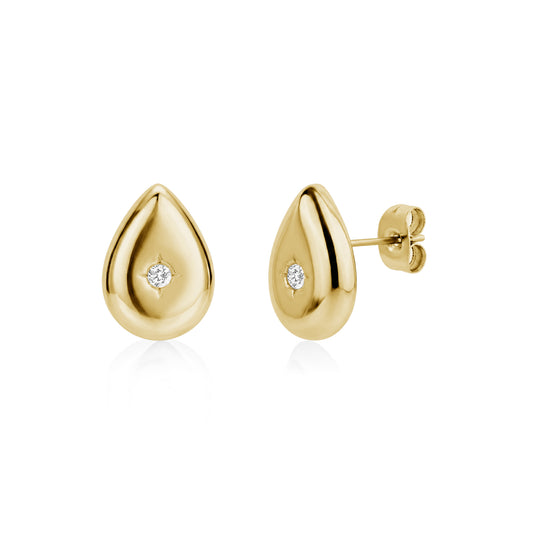 Gold Celestial Teardrop Stud Earrings with cubic zirconia stone