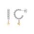Silver beaded hoop earrings with dangling gold star charms, shown from front and side