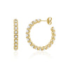 Gold pearl hoop earrings featuring shell pearls set in a wave design with 30mm diameter and 4mm width