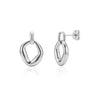 Silver sculpted loop drop earrings with post back, polished stainless steel, 20mm height and 14mm width
