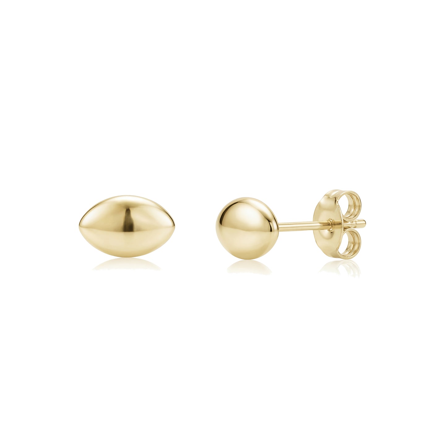 Gold sleek dome stud earrings 8x5mm made of polished stainless steel with butterfly backing
